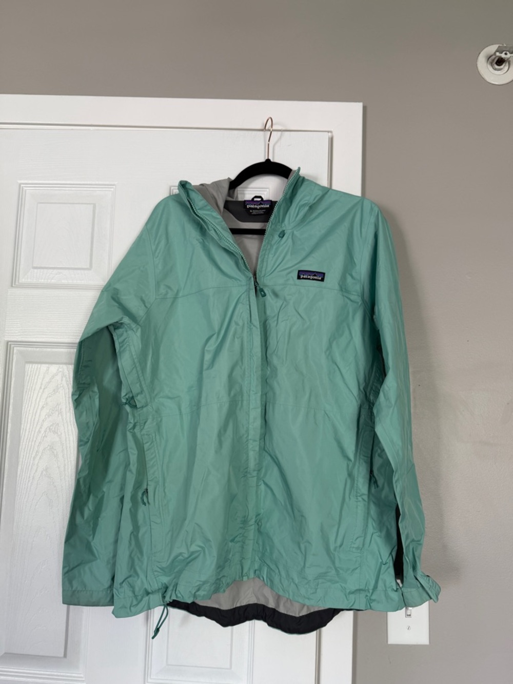 Patagonia Teal Green Windbreaker Rain Zip Up Hoodie Jacket Outdoor Camping